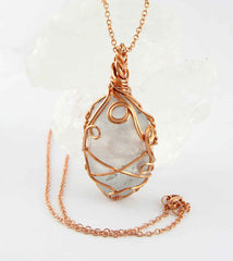 Copper Wire-Wrapped Polished Blue Celestite Crystal Pendant with 20" Chain, Handmade #8 | Woot & Hammy