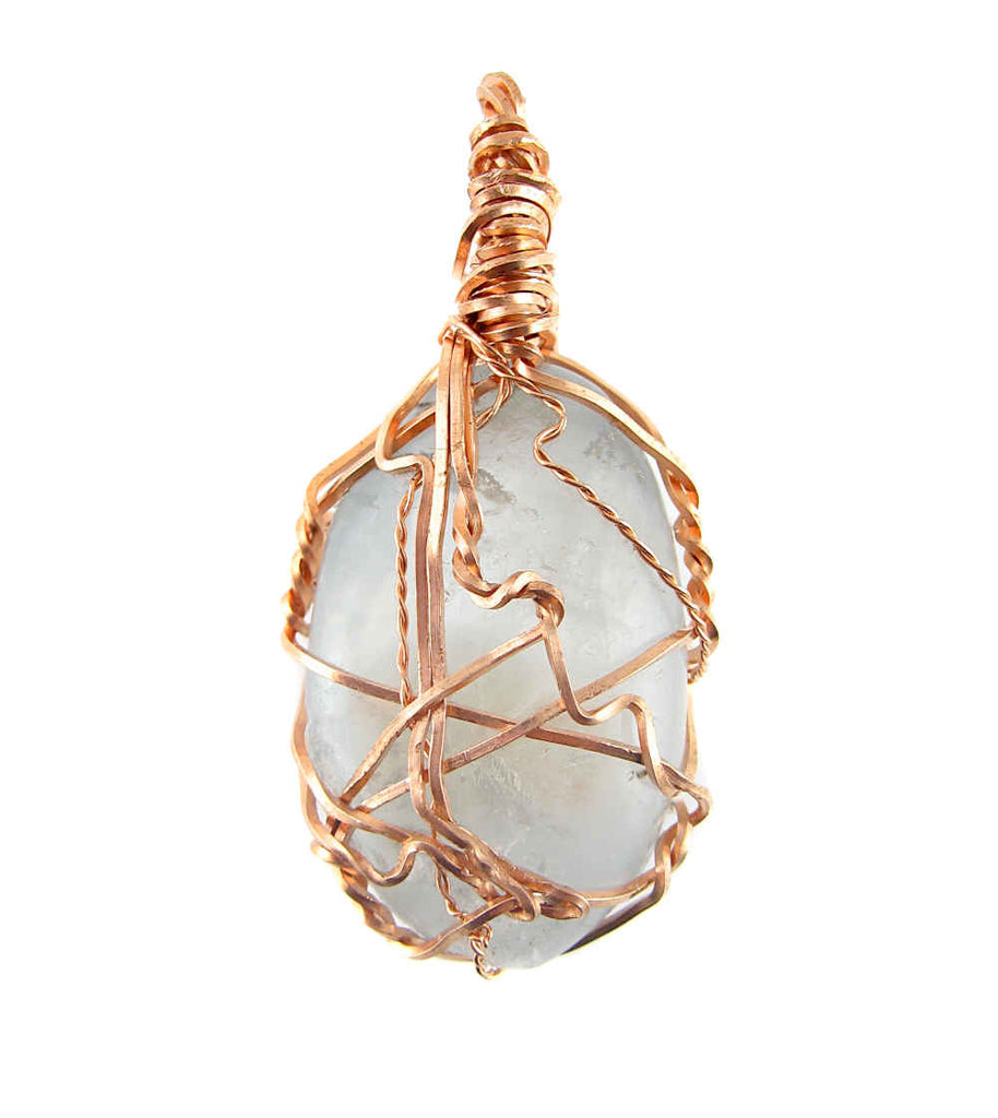 Copper Wire-Wrapped Polished Blue Celestite Crystal Pendant with 20" Chain, Handmade #8 | Woot & Hammy