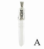 Capped Raw Quartz Crystal Points Pendants with Pentacles, Moons, & Vines, 100% Handmade, Fine Silver
