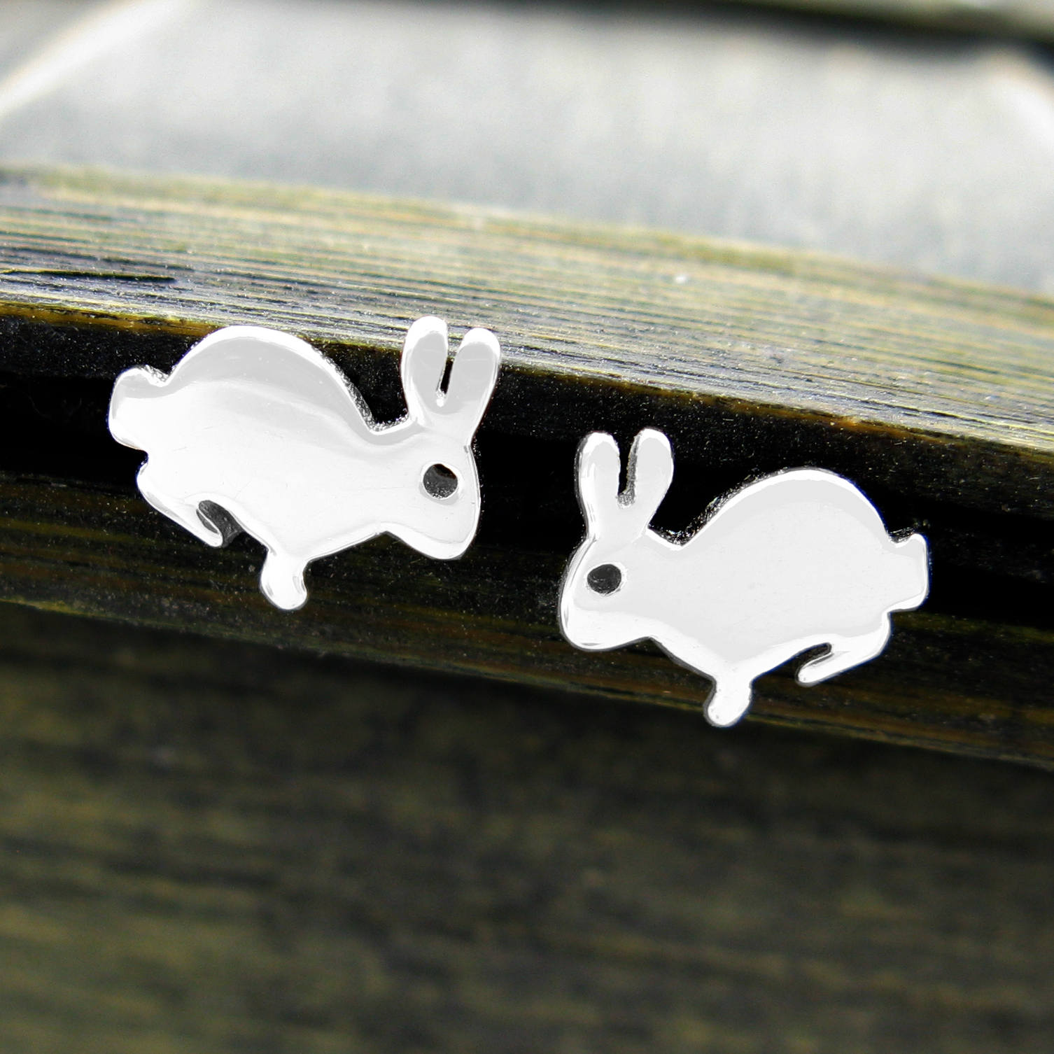 925 sterling silver hare rabbit bunny stud earrings mirror image of each other Nature 