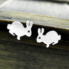 925 sterling silver hare rabbit bunny stud earrings mirror image of each other Nature 