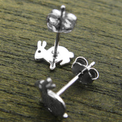 View of reverse side of 925 sterling silver hare rabbit bunny post earrings