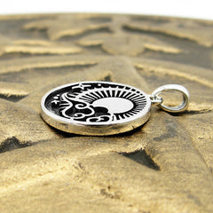 Sky with Radiant Sun Crescent Moon Stars Clouds Planets Small Oxidized Pendant Good Luck Cosmos | Woot & Hammy