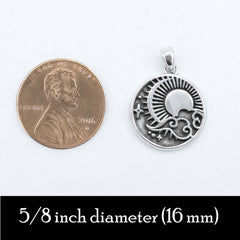 Sky with Radiant Sun Crescent Moon Stars Clouds Planets Small Oxidized Pendant Good Luck Cosmos | Woot & Hammy