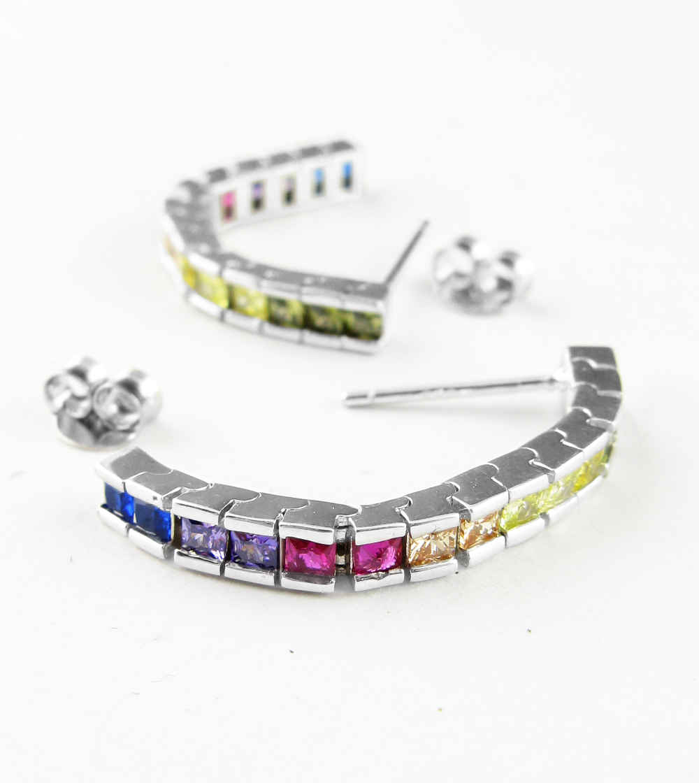 Colorful CZ Rainbow Chakra Flexible Bar Drop Post Earrings  | Woot & Hammy