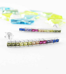 Colorful CZ Rainbow Chakra Flexible Bar Drop Post Earrings  | Woot & Hammy