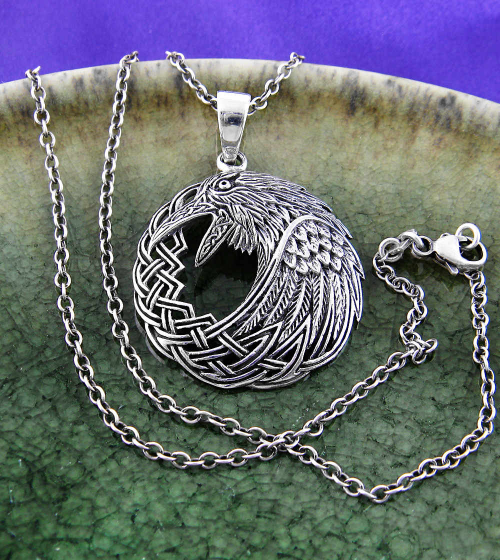 Raven Crow Interwoven With Celtic Knot Wreath Cut-Out Pendant | Woot & Hammy