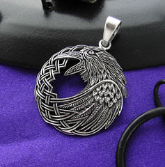 Raven Crow Interwoven With Celtic Knot Wreath Cut-Out Pendant | Woot & Hammy