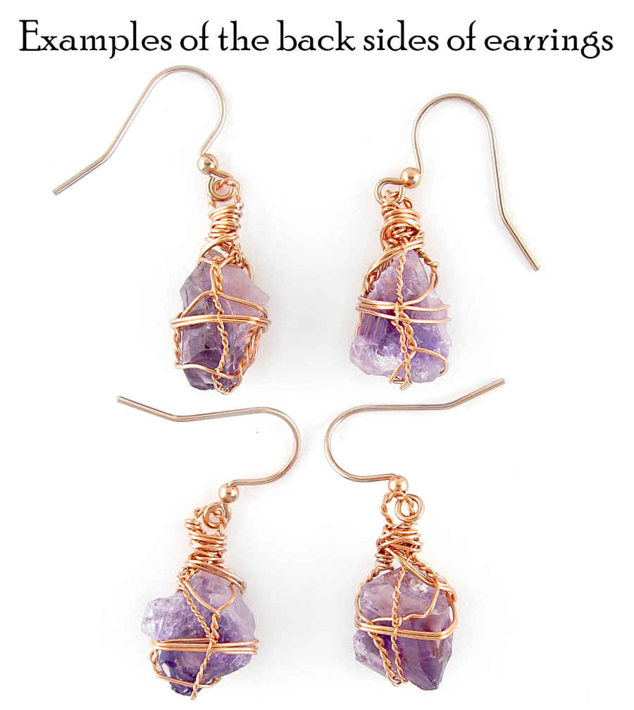 Raw Amethyst Crystal Drop Earrings With Swirls, Copper Wire-Wrapped, Handmade