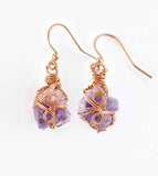 Raw Amethyst Crystal Drop Earrings With Swirls, Copper Wire-Wrapped, Handmade