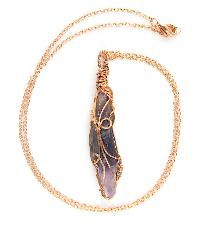 Raw Dark Purple Amethyst Crystal Pendant Necklace Copper Wire-Wrapped Handmade - Includes 20" Chain | Woot & Hammy