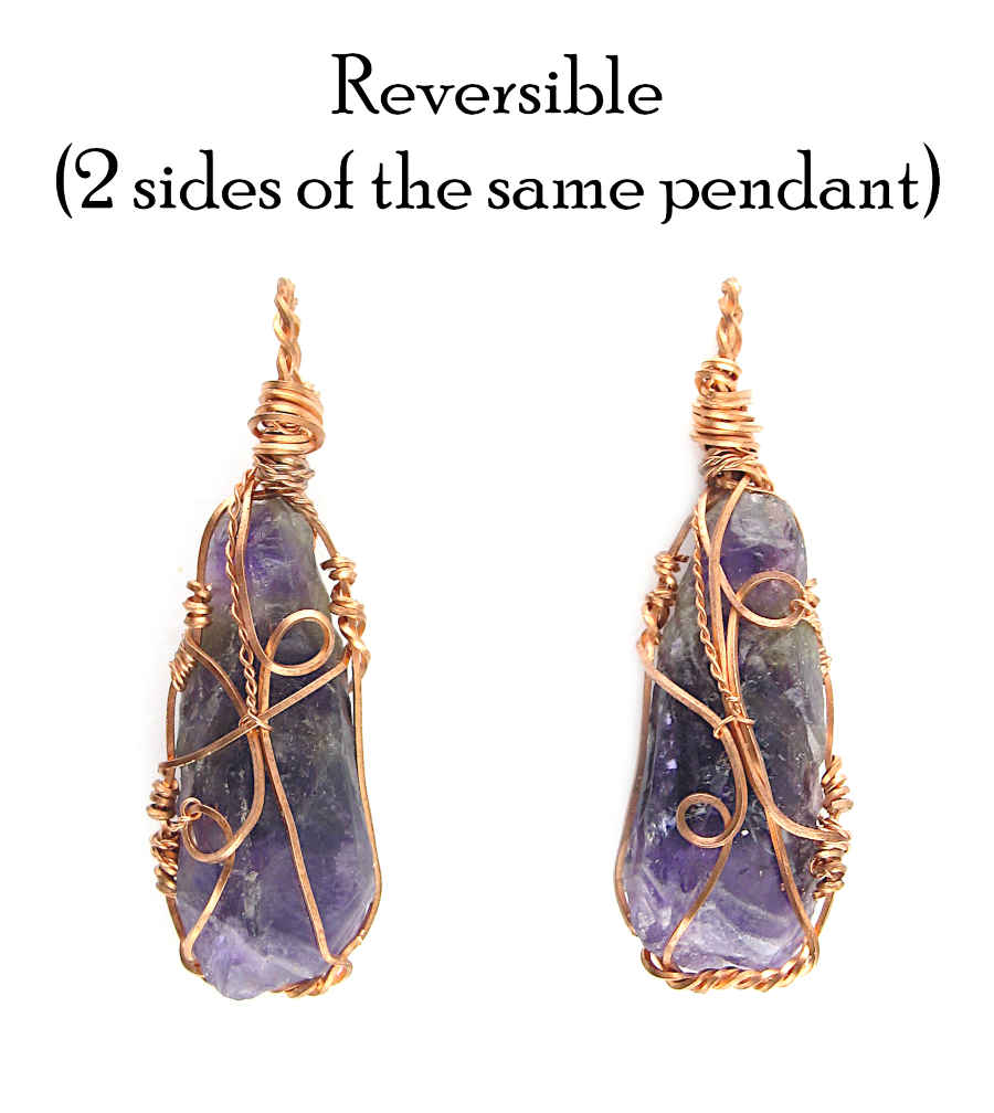 Raw Dark Purple Amethyst Crystal Pendant Necklace Copper Wire-Wrapped Handmade - Includes 20" Chain | Woot & Hammy