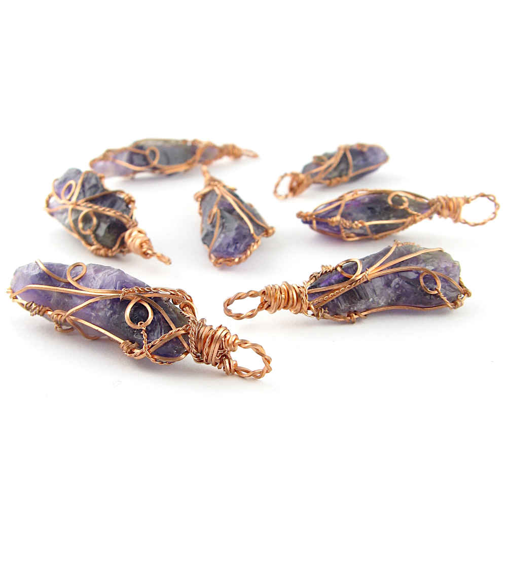 Raw Dark Purple Amethyst Crystal Pendant Necklace Copper Wire-Wrapped Handmade - Includes 20" Chain | Woot & Hammy