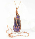 Raw Dark Purple Amethyst Crystal Reversible Pendant Necklace, Copper Wire-Wrapped, Handmade
