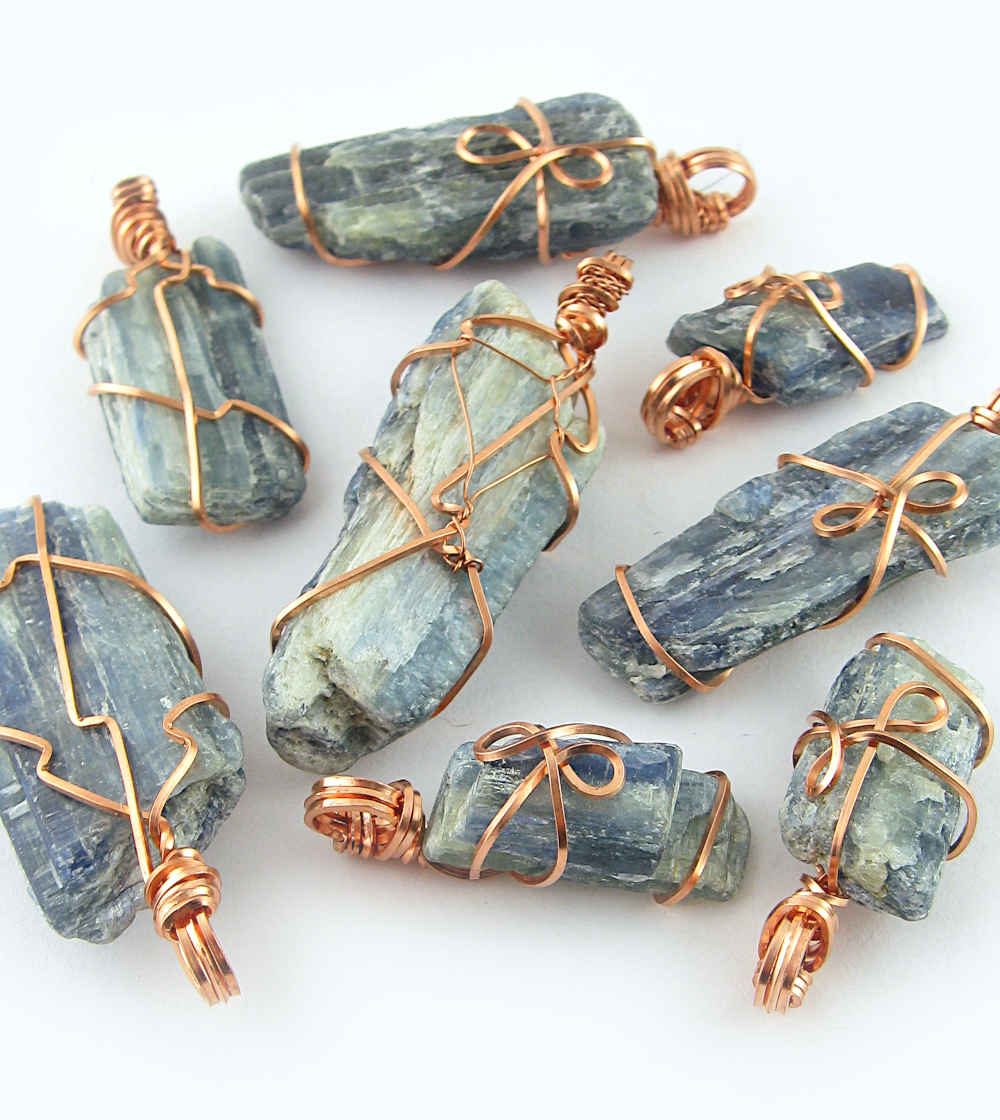 Raw Blue Kyanite Crystal Pendant, Copper Wire-Wrapped, Handmade, with 20" Chain | Woot & Hammy