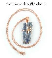 Raw Blue Kyanite Crystal Pendant, Copper Wire-Wrapped, Handmade, with 20" Chain | Woot & Hammy