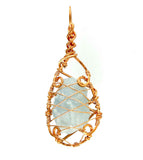 Raw Blue Celestite Crystal 'Cage' Pendant Necklace, Copper Wire-Wrapped, Handmade