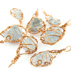 Raw Blue Celestite Crystal Cage Pendant, Copper Wire-Wrapped Handmade, with Chain | Woot & Hammy