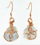 Raw Celestite Crystal Drop Earrings with Swirls, Copper Wire-Wrapped, Handmade