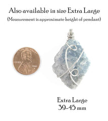 Raw Blue Celestite Crystal Pendant, Silver Wire-Wrapped, with 20" Chain, Handmade