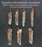 Raw Quartz Crystal Point Pendant Necklace, Copper Wire-Wrapped, with 24" Chain - Handmade - backsides
