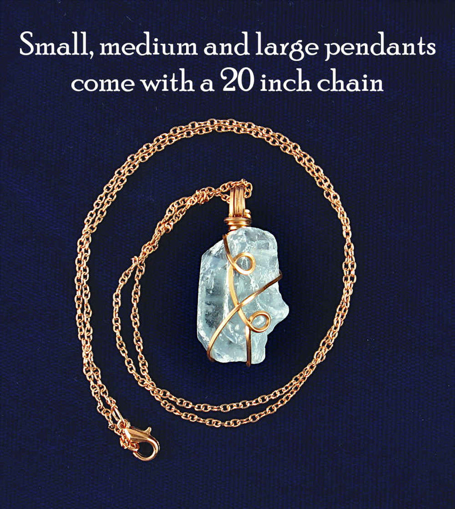 Copper Wire-Wrapped Raw Blue Celestite Crystal Pendant front