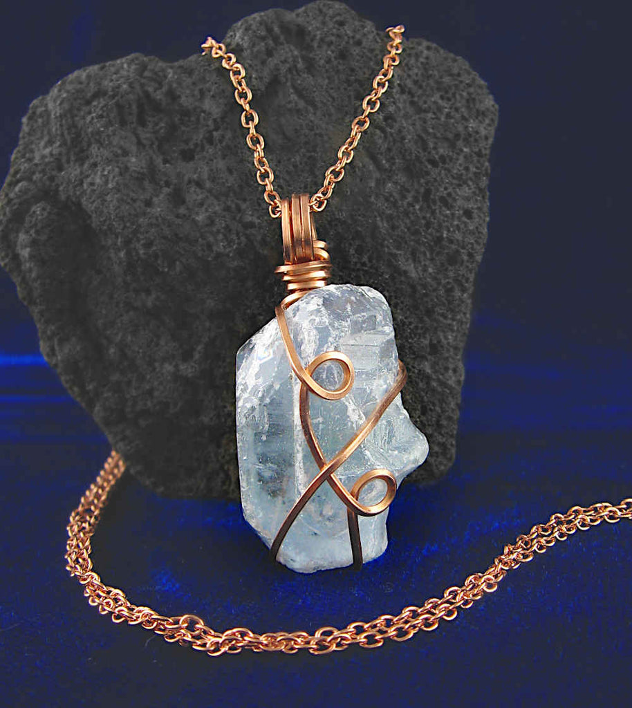 Sky Blue Celestite Pendant Necklace Copper Wire Wrapped protection healing  stone celestine rock gem natural aqua rough gemstone – woot & hammy