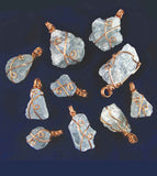sky blue celestite pendant necklace copper wire wrapped protection healing stone celestine rock gem natural aqua rough gemstone various angles