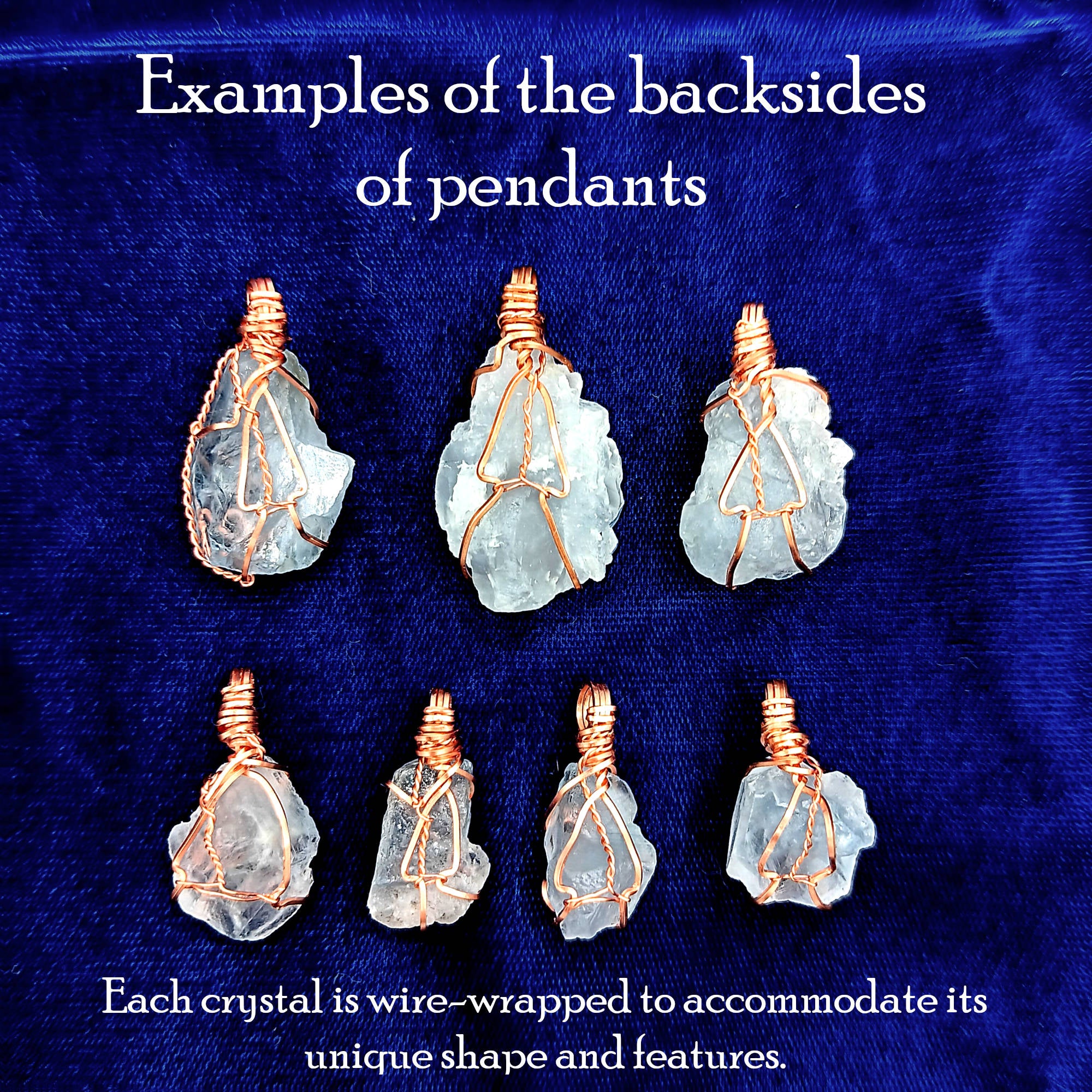Celestite Crystal Wire-Wrapped Necklace in Copper, Sky-Blue Gemstone Pendant, Handmade
