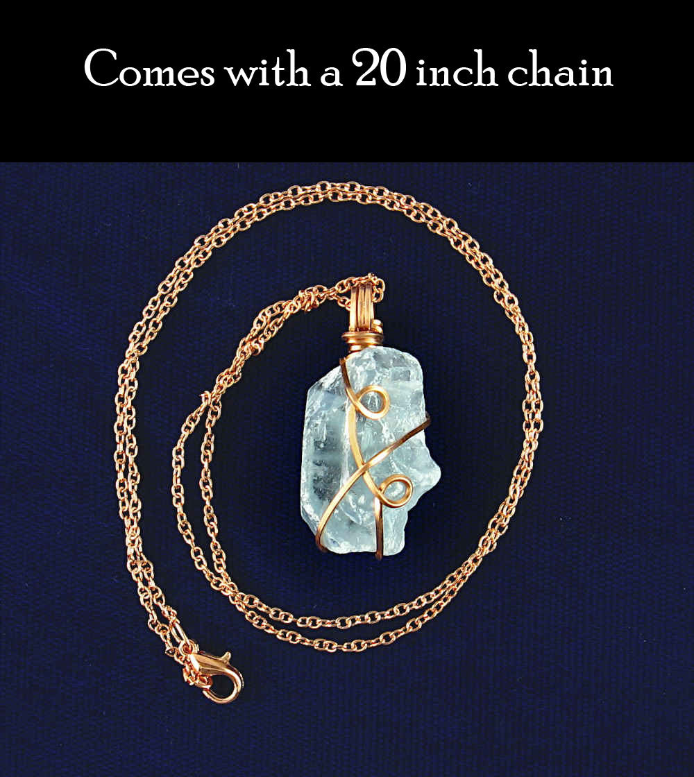 Celestite Crystal Wire-Wrapped Necklace in Copper, Sky-Blue Gemstone Pendant, Handmade
