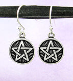 Round Power of Five Pentagram Pentacle With Rays Oxidized Drop Earrings | Woot & Hammy