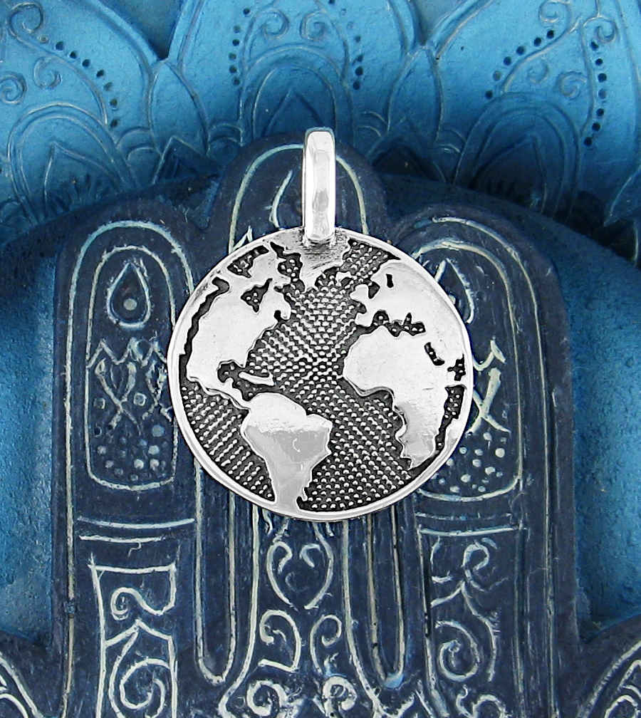 Planet Earth Gaia World Map Round Oxidized Pendant | Woot & Hammy