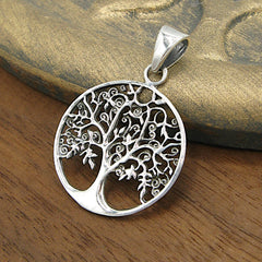 Round Cut-Out Tree of Life Pendant with Three-Dimensional Relief Sterling Silver Family Friends Hope New Beginnings Rebirth Renewal Interconnectedness Life Cycles Nature Seasons | Woot & Hammy