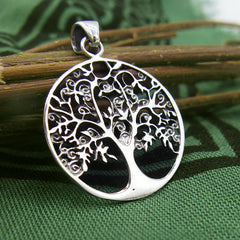 Round Cut-Out Tree of Life Pendant with Three-Dimensional Relief Sterling Silver Family Friends Hope New Beginnings Rebirth Renewal Interconnectedness Life Cycles Nature Seasons | Woot & Hammy
