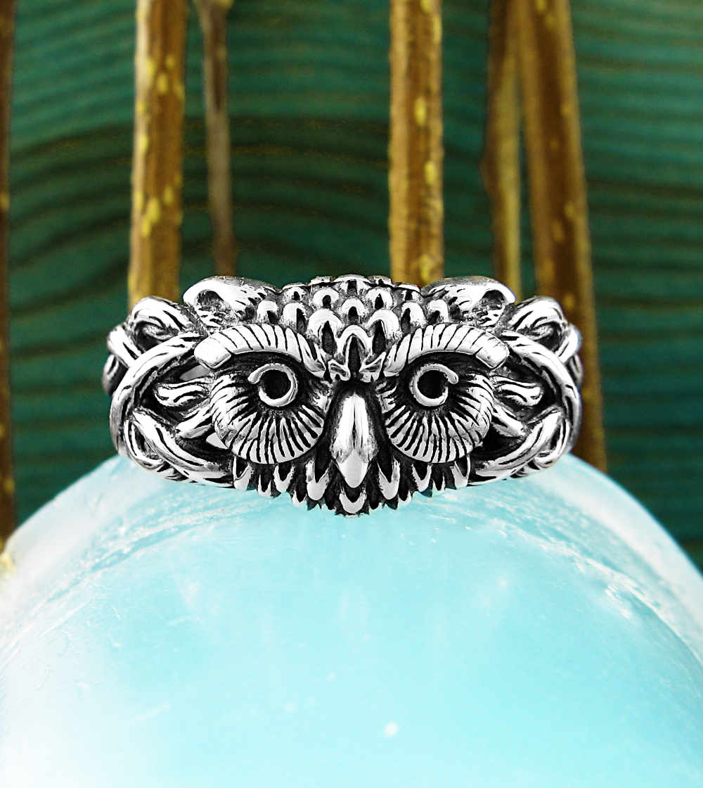 Large Rustic Owl Sterling Silver Ring Wisdom Animal Spirit Night Bird Totem | Woot & Hammy