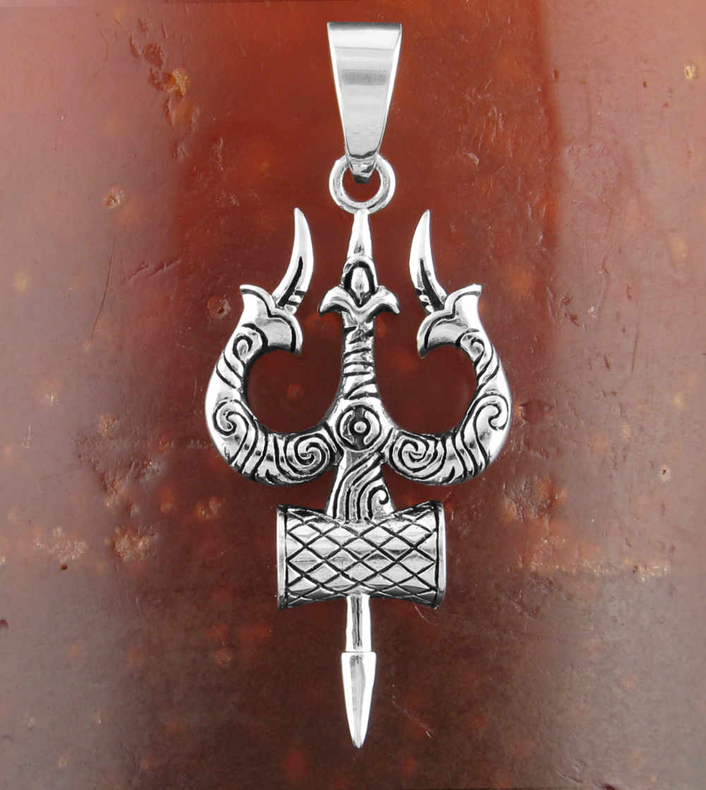 Shiva's Trishul Trident Hindu With Damaru Drum Weapon Divine Symbol Pendant | Woot & Hammy