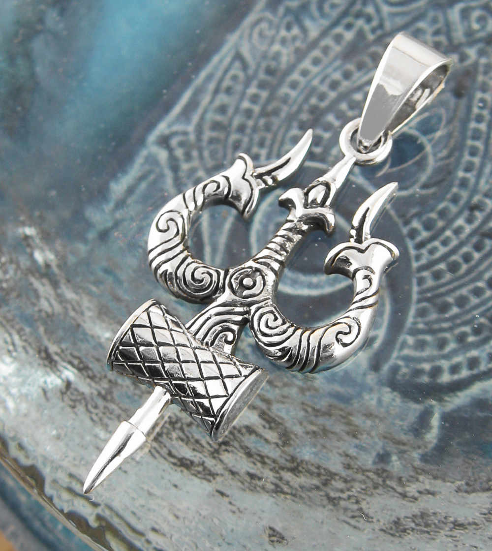 Shiva's Trishul Trident Hindu With Damaru Drum Weapon Divine Symbol Pendant | Woot & Hammy