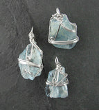 Silver Wire-Wrapped Raw Aquamarine Crystal Pendant Handmade w/ Chain | Woot & Hammy