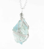 Silver Wire-Wrapped Raw Aquamarine Crystal Pendant Handmade w/ Chain | Woot & Hammy