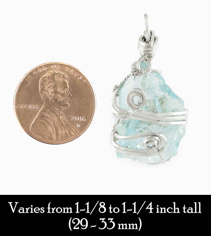 Silver Wire-Wrapped Raw Aquamarine Crystal Pendant Handmade w/ Chain | Woot & Hammy