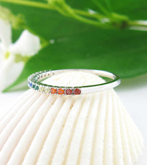 Slim Rainbow Chakra Band Ring with Tiny Crystals