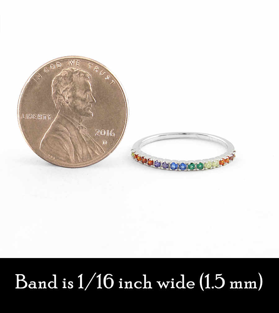 Slim Rainbow Chakra Band Ring with Tiny Crystals