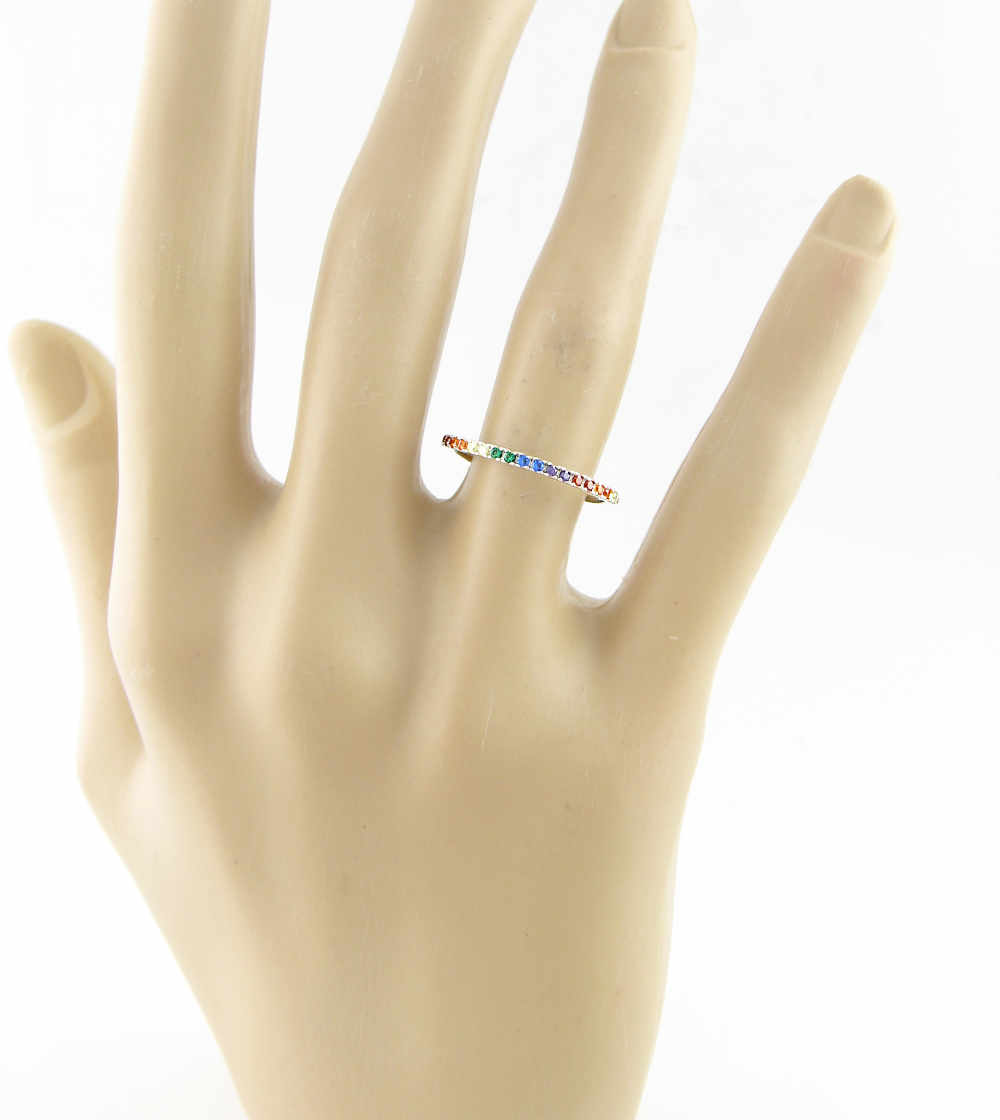 Slim Rainbow Chakra Band Ring with Tiny Crystals