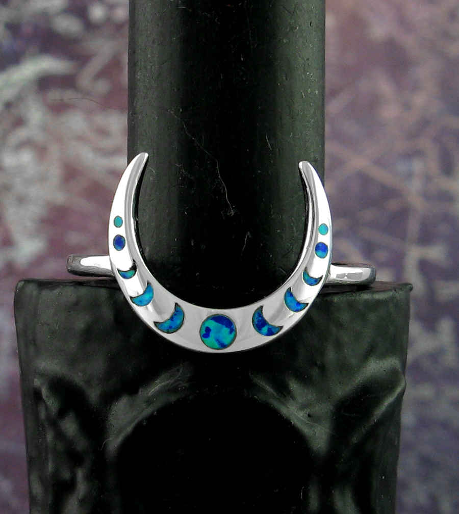 Slender Upturned or Downturned Crescent Moon With Lab Opal Ring | Woot & Hammy