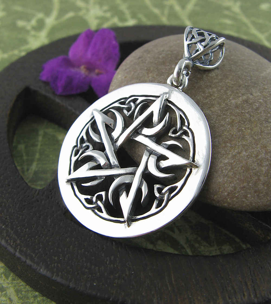 1-1/8" Five Crescent Moons Celtic Pentacle Pendant, Handmade | Woot & Hammy