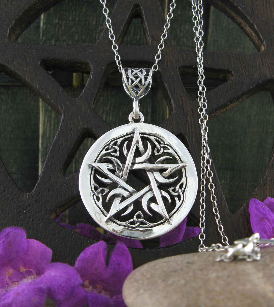 1-1/8" Five Crescent Moons Celtic Pentacle Pendant, Handmade | Woot & Hammy