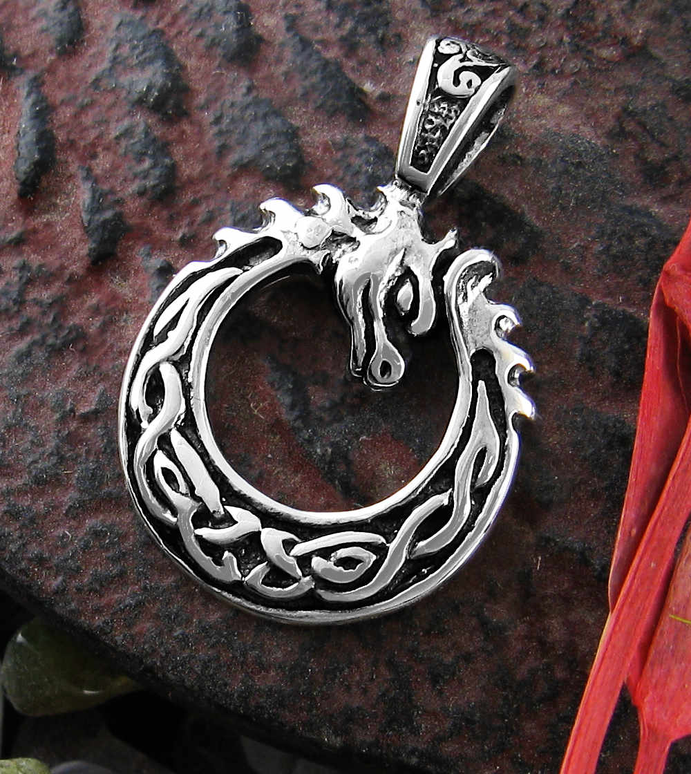 Small Coiled Dragon With Celtic Knots Triskele Circular Pendant | Woot & Hammy