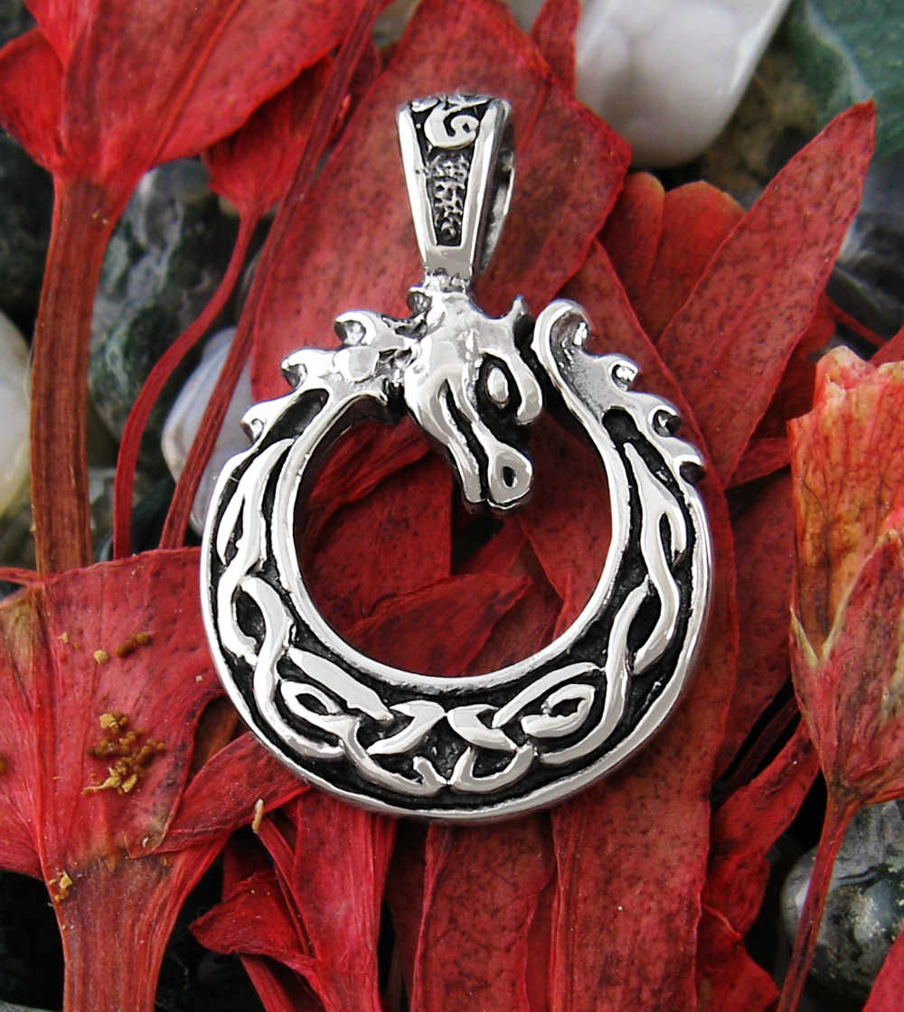 Small Coiled Dragon With Celtic Knots Triskele Circular Pendant | Woot & Hammy