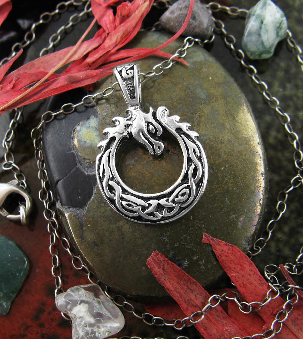 Small Coiled Dragon With Celtic Knots Triskele Circular Pendant | Woot & Hammy