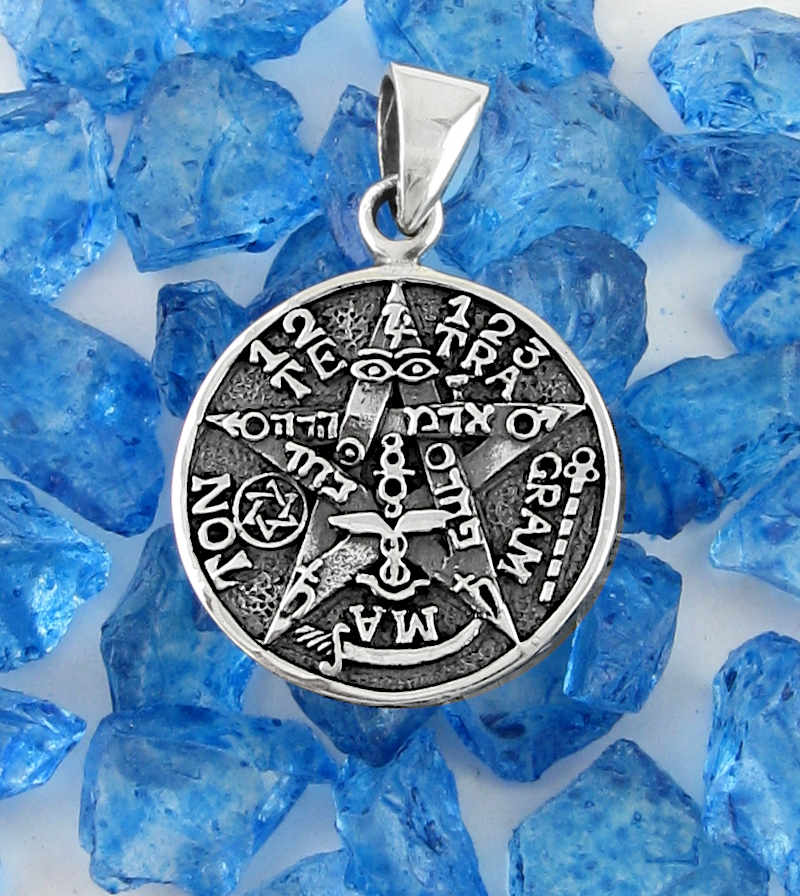 Small Round Oxidized Tetragrammaton Symbol Hebrew HaShem Pentagram Pendant | Woot & Hammy